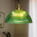 Vintage Green Ribbed Glass Brass Ceiling Pendant Light K446