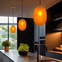 Modern Brass Ceiling Pendant Light Orange Textured Glass Lamp Shade K448