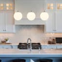 Modern 3 Light Chrome Ceiling Pendant with White Globe Lamp Shades K450
