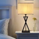 Modern Table Lamp Black Metal Tripod Base Linen Fabric Shade T518