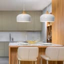 Nordic Modern Gloss White Ceiling Pendant Light Metal Lamp Shade Wood Effect Detail H3048