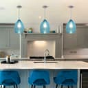 Retro Chrome Ceiling Pendant Light Fixture Blue Cracked Glass Oval Lamp shade H3057