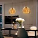 Antique Brass Blown Glass Ceiling Pendant Light Smoked Amber Globe Lamp Shade H3069