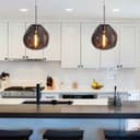 Chrome Blown Glass Ceiling Pendant Light Smoked Grey Globe Lamp Shade H3068
