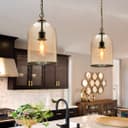 Antique Brass Vintage Ceiling Pendant Light Glass Lamp shade Bell Chain Lantern H3054