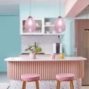 Retro Chrome Ceiling Pendant Light Fixture Pink Cracked Glass Oval Lamp Shade H3056