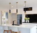 Slim Tubular Modern Black Marble Ceiling Pendant Lamp Shade Brass Holder
