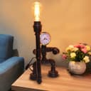 Vintage Industrial Water Pipe Table Lamp Real Clock H3104P with 4w ST58