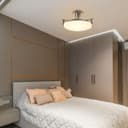 Industrial Brush Chrome Round Ceiling Light Semi Flush Mount Opal H3092
