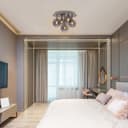 Round Chrome Ceiling Light 5 Smoked Grey Glass Globe Shades Flush Mount H3106 with G9 LED 5w Warm White