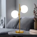 Antique Brass Table Lamp Twin Opal Globe Frosted Glass Shades H3118