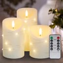 Set Of 3 USB Rechargeable LED Wax Coiled Fairy Flameless Candles With Remote Control WAX05