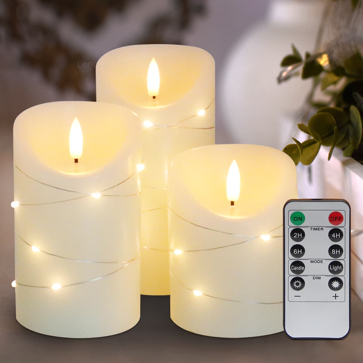 Set Of 3 USB Rechargeable LED Wax Coiled Fairy Flameless Candles With Remote Control WAX05