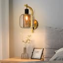 Industrial Antique Brass Single Wall Light Sconce Clear Glass Lamp Shade