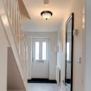 Flush Fitting Black Ceiling Light Frosted Glass Dome Shade Metal Surround IP44 H3110