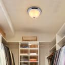 Flush Fitting Chrome Ceiling Light Frosted Glass Dome Shade Metal Surround IP44 H3111
