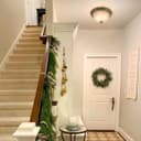 Flush Fitting Brass Ceiling Light Frosted Glass Dome Shade Metal Surround IP44 H3120