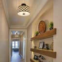 Frosted Glass Ceiling Light Flush Mount Drum Lamp Shade Black Chequered
