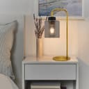 Modern Vintage Brass Table Lamp Smoke Grey Glass Shade T501