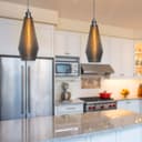 Retro Chrome Ceiling Pendant Light Ribbed Smoked Grey Glass Lamp Shade K421