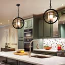 Industrial 3 Ring Ceiling Pendant Light Black Metal Chain Suspended Frosted Glass Lamp Shade K441