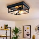 Industrial Black Ceiling Light Square 2 Light Box Lantern Flush Mounted K438