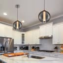 LED Globe Ceiling Pendant Light Smoked Grey Glass Lamp Shade Chrome Holder K437