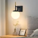 Modern Brass Wall Light Black Frosted Glass Globe Sconce H3125