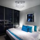 Chandelier Ceiling Light Round Modern Flush Mount Crystal Droplets Chrome Base with 4 LED Bulbs 