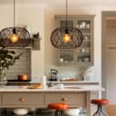 Black Metal Industrial Ceiling Wire Cage Globe Pendant Light M0183 with 4W G95 LED 