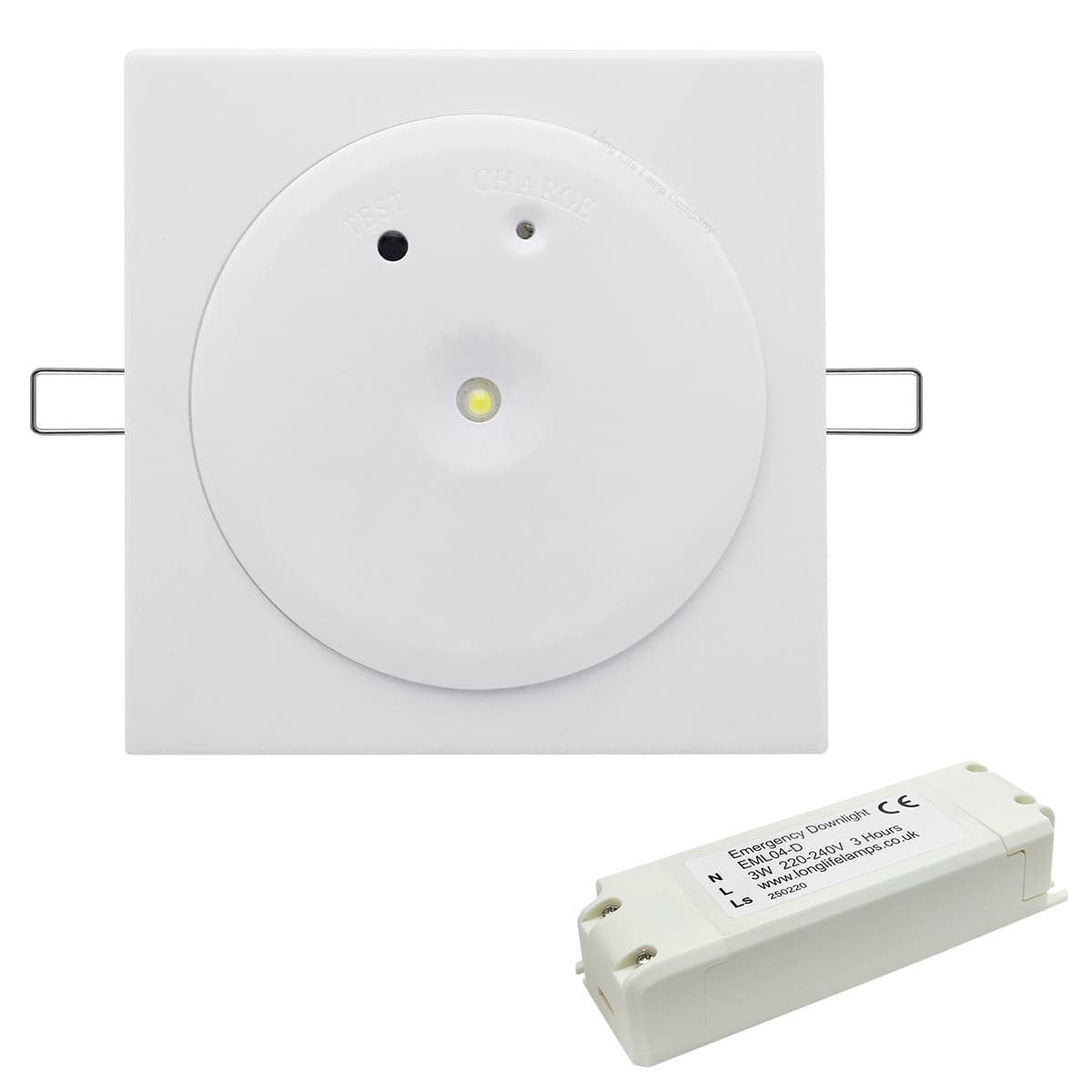 3w Recessed LED Emergency Ceiling Light Square Ultraslim Panel Maintained or Non-Maintained 180 Minutes EML04