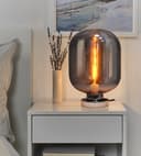 Large Smoke Grey Glass Oval Table Desk Lamp H3020 Retro Chrome Grey Glass 