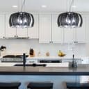 Modern Ceiling Crystal Droplet Pendant Light Smoked Grey GlassLamp Shade Drum H3010