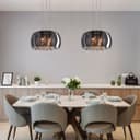 Modern Ceiling Crystal Droplet Pendant Light Smoked Grey GlassLamp Shade Drum H3010