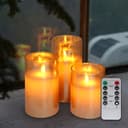 Set of 3 USB Rechargeable LED Wax Gold Glass Flameless Candles with Remote Control
