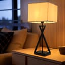 Modern Table Lamp Black Metal Tripod Base Linen Fabric Shade T518