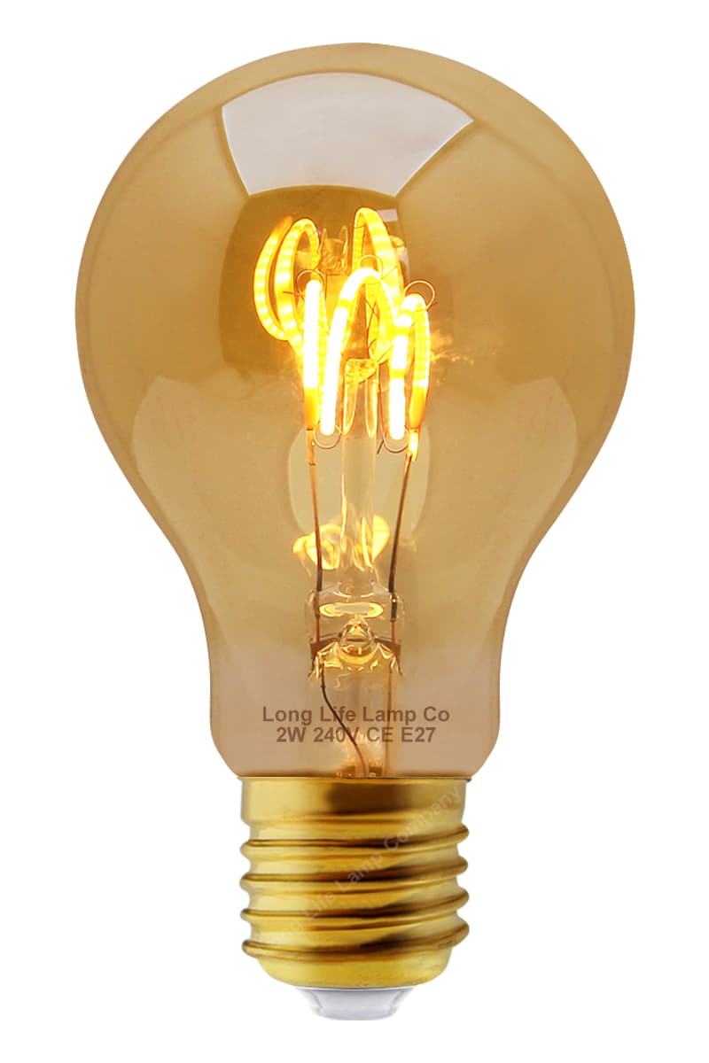 Retro Vintage LED 2w Edison Style Spiral Filament Bulb Smoked Gold Glass A60 E27 