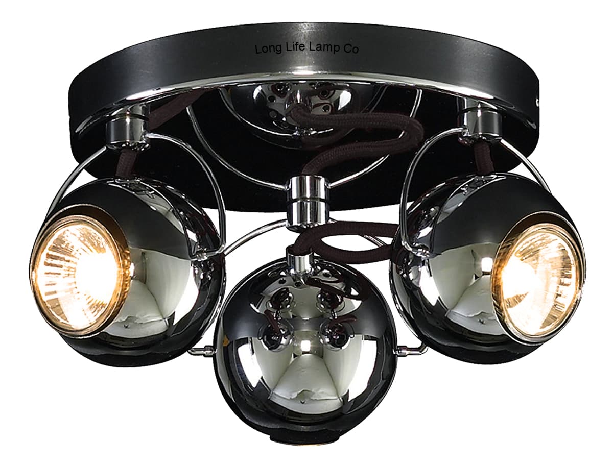Gloss Black Chrome 3 Way Adjustable Eyeball Ceiling Spotlight GU10
