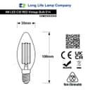 4w LED Red Candle Light Bulb E14 Clear Glass 