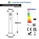 3W LED PIR Sensor Bollard Outdoor Garden Light Black Stainless Steel 3000K IP54 ZLCA03
