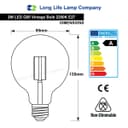 Retro Vintage LED 2w Globe Edison Style Filament Bulb Smoked Gold Glass G95 E27 Edison Screw