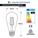  2w  Edison Classics Vintage LED Filament Bulb ST58 E27 Smoke Gold Glass 