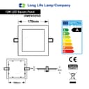 12w LED Square Recessed Ceiling Panel Cool White 6500K