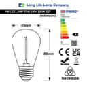 Pack of 2 LED Filament Light Bulb 1w E27 Edison Screw Warm White Decorative Festoon Lamp 