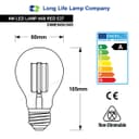 4W LED RED Light Bulb E27 Screw Cap Glass A60