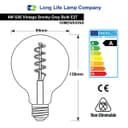 4w Vintage LED G95 Bulb E27 Spiral Filament Smoke Grey