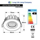 6w Modern LED Recessed Fire Rated Ceiling Down Light IP65 Warm White 3000k