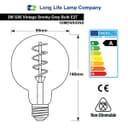 2w Vintage LED G95 Bulb E27 Spiral Filament Smoke Grey