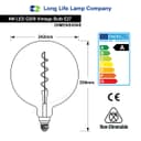 4w Industrial Vintage LED Globe E27 Amber Smoked Glass G250