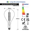 8W Pear Shape Antique Vintage LED E27 Large Smoked Glass PS160